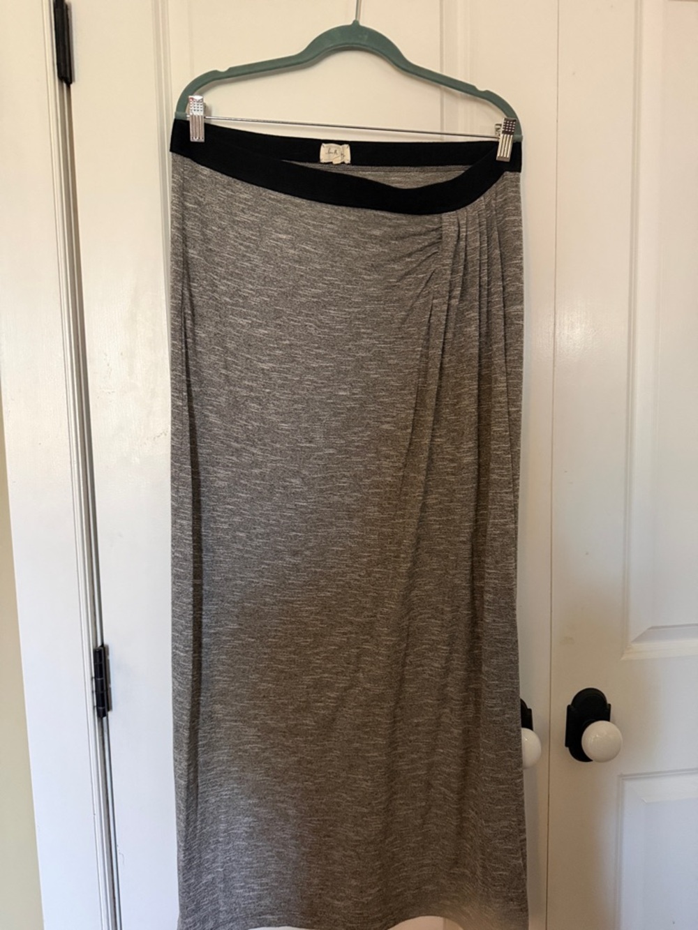 Lou & Grey Gray Maxi Skirt with Black Waistband